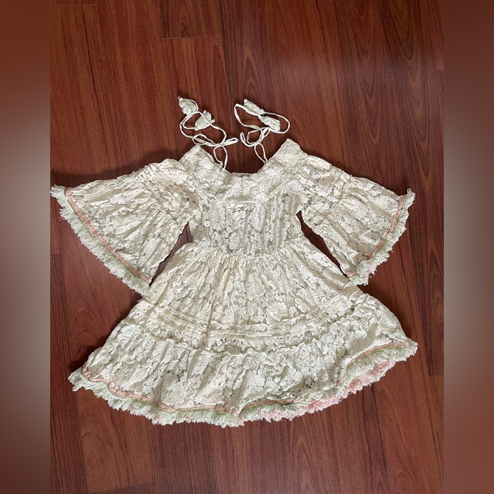 Amazing Antica Sartoria by Giacomo Cinque Lace Sheer Off Shoulder Dress Babydoll - Picture 4 of 8